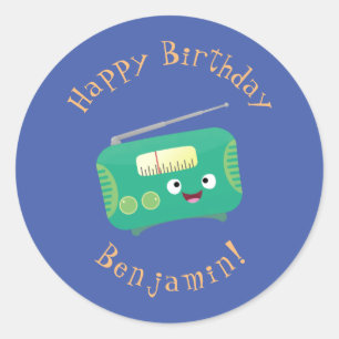 Cute grappige retro radio cartoon ronde sticker