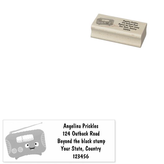 Cute grappige retro radio cartoon rubberstempel (Gestempeld)