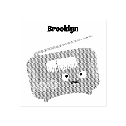 Cute grappige retro radio cartoon rubberstempel (Afrduk)
