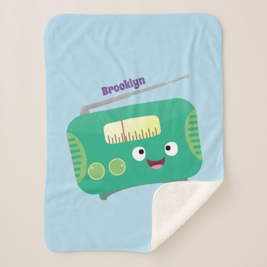 Cute grappige retro radio cartoon sherpa deken (Voorkant)