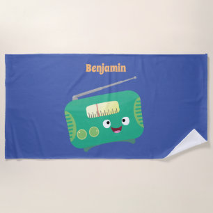 Cute grappige retro radio cartoon strandlaken