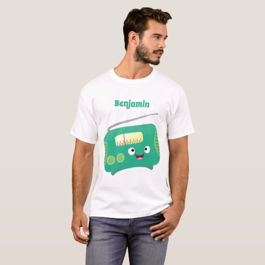Cute grappige retro radio cartoon t-shirt (Voorkant volledig)