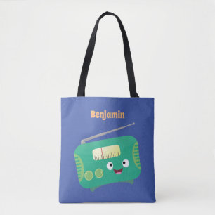 Cute grappige retro radio cartoon tote bag