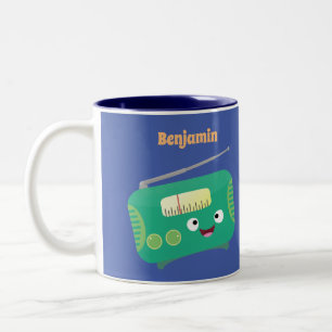Cute grappige retro radio cartoon tweekleurige koffiemok