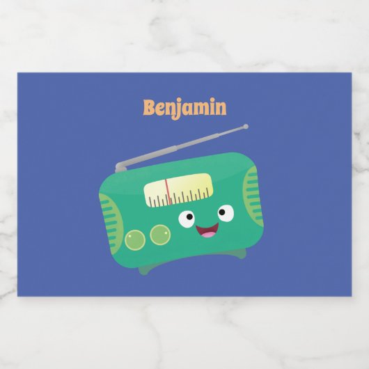 Cute grappige retro radio cartoon voedselcontainer etiket (Enkel label)