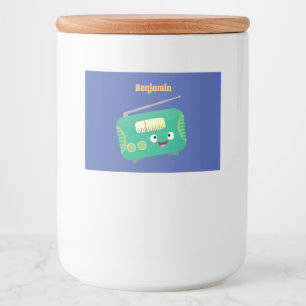 Cute grappige retro radio cartoon voedselcontainer etiket