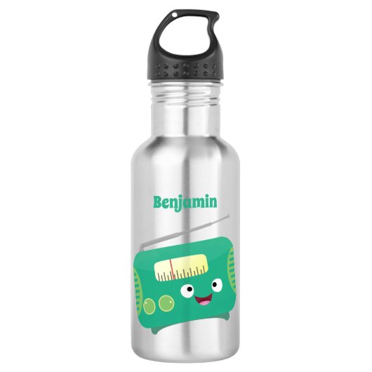 Cute grappige retro radio cartoon waterfles  (Voorkant)