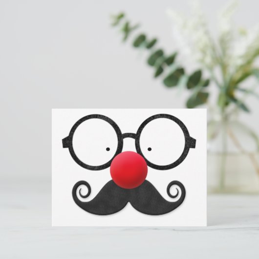 Cute grappige rode neus ronde zwarte glazen snor briefkaart (Staand voorkant)