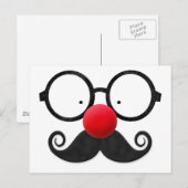 Cute grappige rode neus ronde zwarte glazen snor briefkaart (Voorkant / Achterkant)