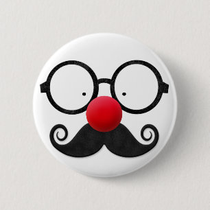 Cute grappige rode neus ronde zwarte glazen snor button 5,7 cm