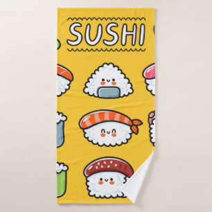 Cute grappige sushi maki rolt naadloos cartoon badhanddoek