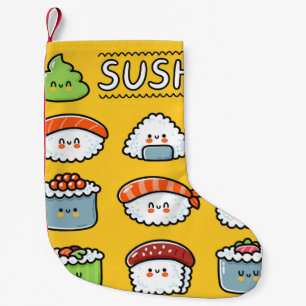 Cute grappige sushi maki rolt naadloos cartoon kleine kerstsok