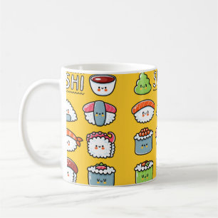 Cute grappige sushi maki rolt naadloos cartoon koffiemok