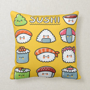 Cute grappige sushi maki rolt naadloos cartoon kussen