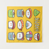 Cute grappige sushi maki rolt naadloos cartoon wandkleed (Voorkant (horizontaal))