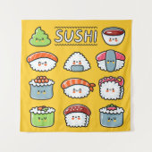 Cute grappige sushi maki rolt naadloos cartoon wandkleed (Voorkant)