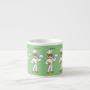 Cute grappige tijgerkok cartoon illustratie espresso kop