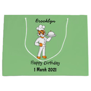 Cute grappige tijgerkok cartoon illustratie groot cadeauzakje