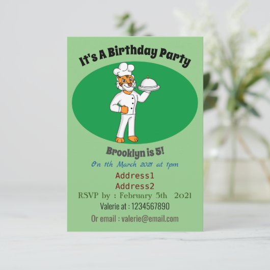 Cute grappige tijgerkok cartoon illustratie kaart (Staand voorkant)