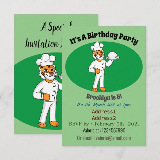 Cute grappige tijgerkok cartoon illustratie kaart (Voorkant / Achterkant)