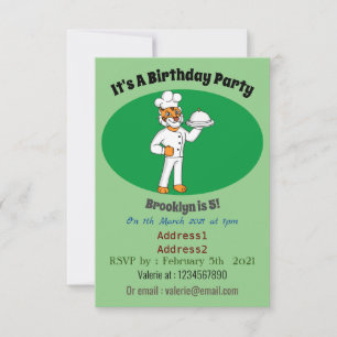 Cute grappige tijgerkok cartoon illustratie kaart