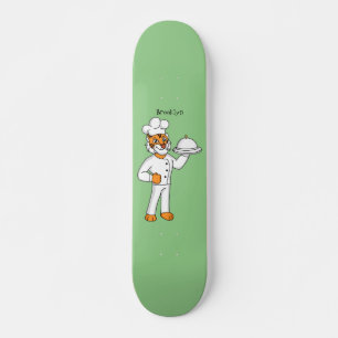 Cute grappige tijgerkok cartoon illustratie persoonlijk skateboard