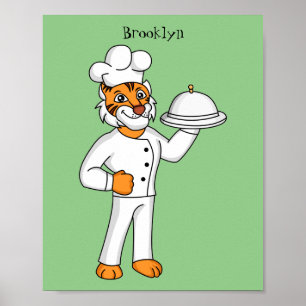 Cute grappige tijgerkok cartoon illustratie poster