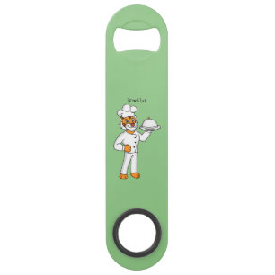 Cute grappige tijgerkok cartoon illustratie speed flessenopener