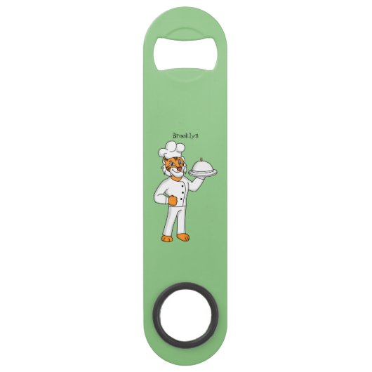 Cute grappige tijgerkok cartoon illustratie speed flessenopener (Voorkant)