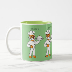 Cute grappige tijgerkok cartoon illustratie tweekleurige koffiemok