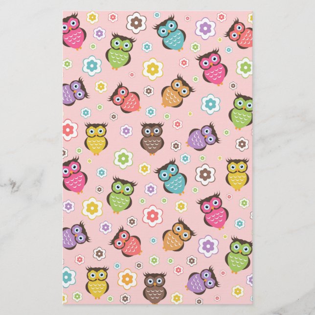 Cute grappige trendy owls en bloesem (Voorkant)