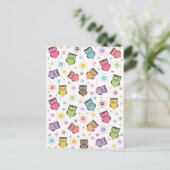 Cute grappige trendy owls en bloesem briefkaart (Staand voorkant)