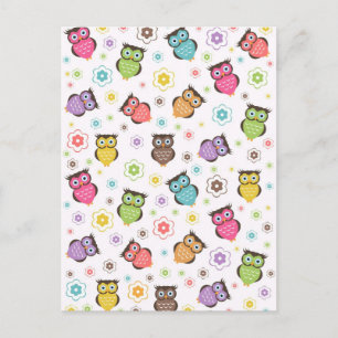 Cute grappige trendy owls en bloesem briefkaart