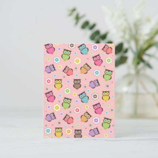 Cute grappige trendy owls en bloesem briefkaart (Staand voorkant)