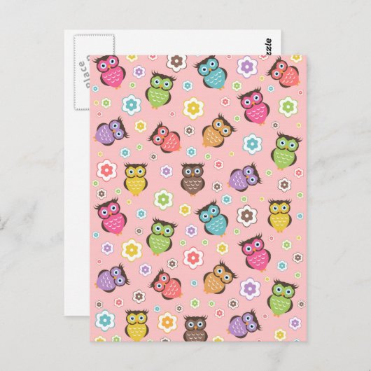 Cute grappige trendy owls en bloesem briefkaart (Voorkant / Achterkant)