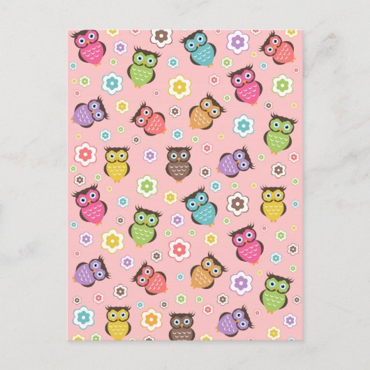 Cute grappige trendy owls en bloesem briefkaart (Voorkant)