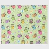 Cute grappige trendy owls en bloesem cadeaupapier (Vlak)