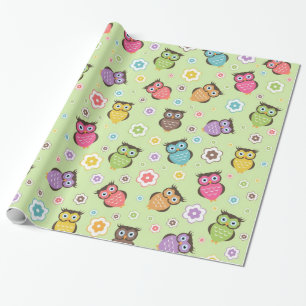 Cute grappige trendy owls en bloesem cadeaupapier