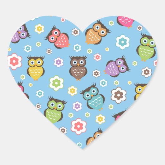 Cute grappige trendy owls en bloesem hart sticker (Voorkant)