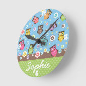 Cute grappige trendy owls en bloesem ronde klok (Hoek)