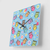 Cute grappige trendy owls en bloesem vierkante klok (Hoek)
