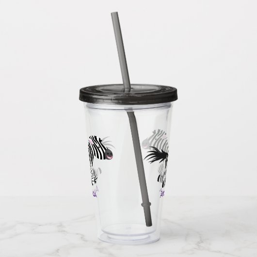 Cute grappige zebra lopende illustratie van cartoo acryl drinkbeker (Links)