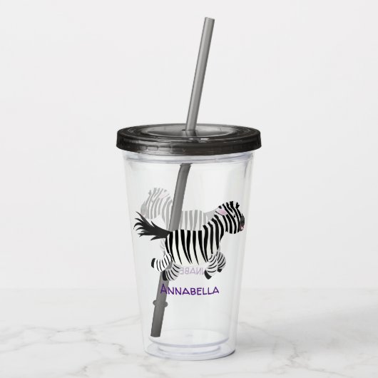Cute grappige zebra lopende illustratie van cartoo acryl drinkbeker (Achterkant)