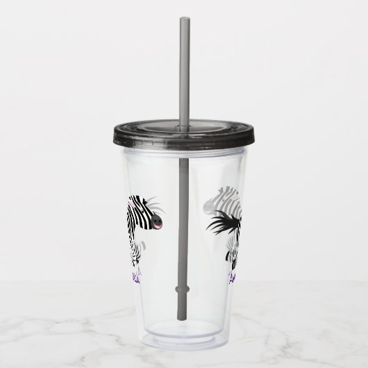 Cute grappige zebra lopende illustratie van cartoo acryl drinkbeker (Rechts)