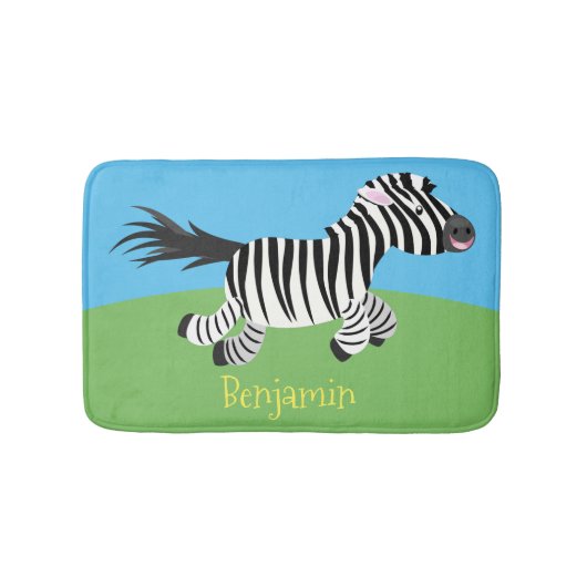 Cute grappige zebra lopende illustratie van cartoo badmat (Voorkant)