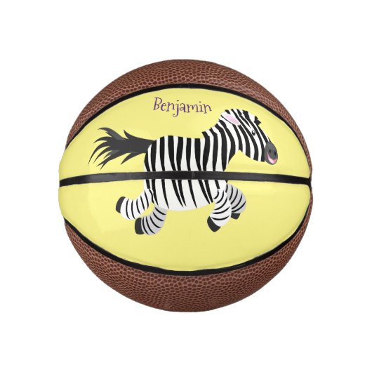 Cute grappige zebra lopende illustratie van cartoo basketbal (Voorkant)