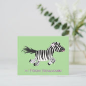 Cute grappige zebra lopende illustratie van cartoo briefkaart (Staand voorkant)
