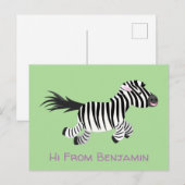 Cute grappige zebra lopende illustratie van cartoo briefkaart (Voorkant / Achterkant)