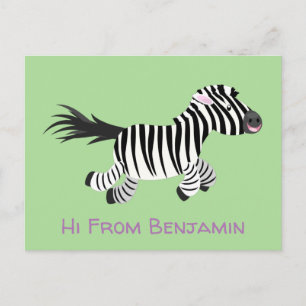 Cute grappige zebra lopende illustratie van cartoo briefkaart
