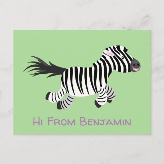 Cute grappige zebra lopende illustratie van cartoo briefkaart (Voorkant)